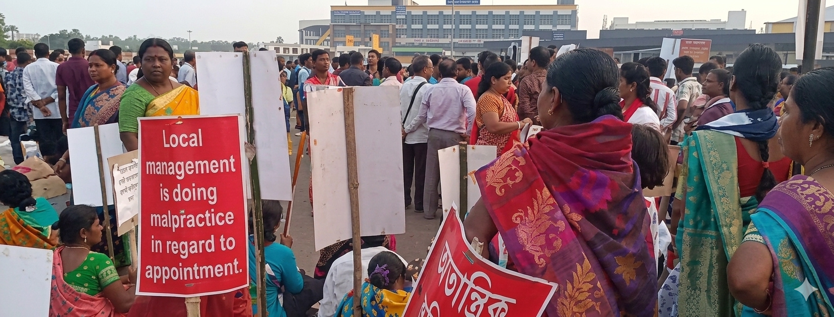 बिरला की पेंट फैक्ट्री के खिलाफ विरोध प्रदर्शन करते ग्रामीण