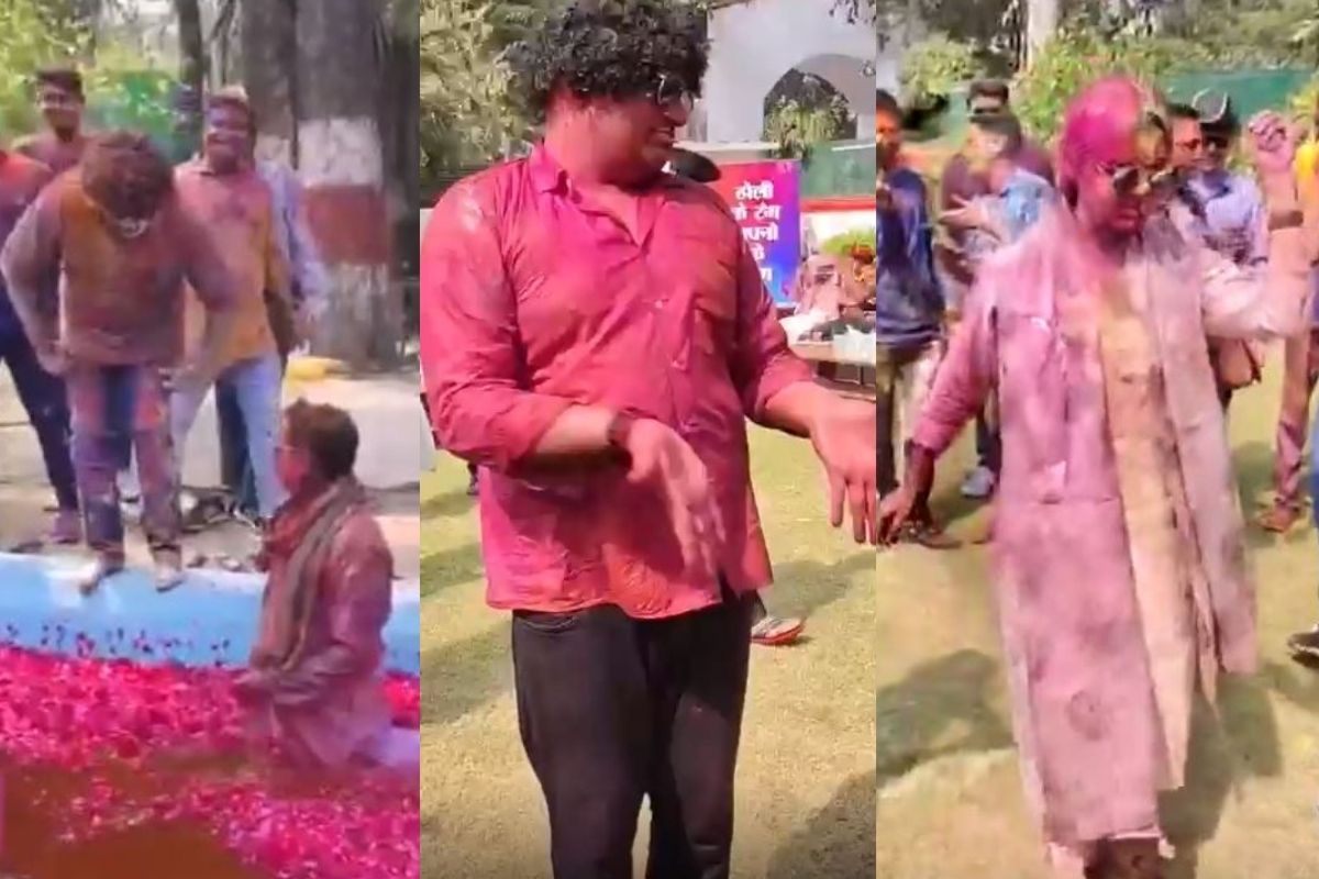 होली मिलन कार्यक्रम में रंग-गुलाल के बीच डीजे की धुन पर डांस करते पुलिस अधिकारी और कर्मचारी, जश्न में झूमता नजर आया पूरा माहौल।